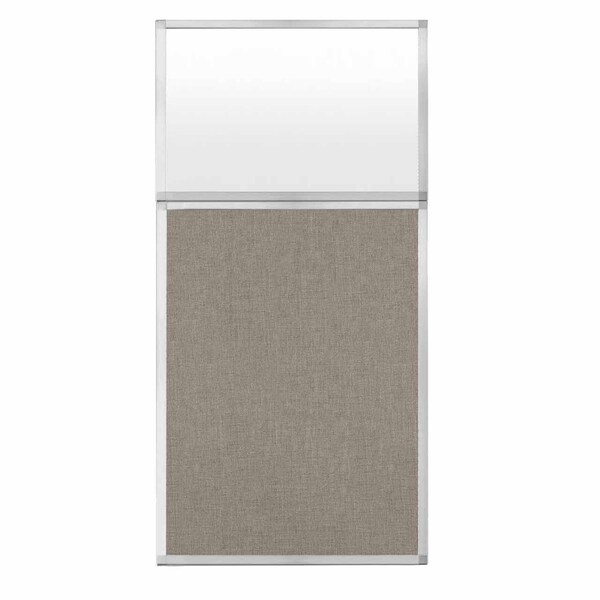 Hush Panel Configurable Cubicle Partition 3' x 6' W/ Window Warm Pebble Fabric Frosted Window